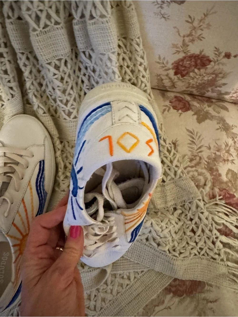 Soludos White Leather Sun Moon Wave Sneakers Artistic Coastal Shoes leather